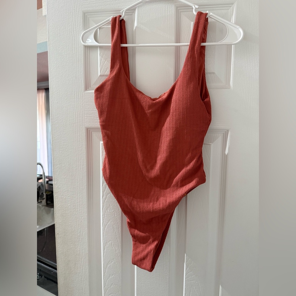Rust Red Ribbed Swimsuit
